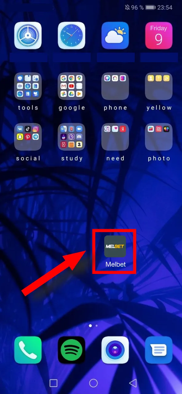 Complete the Melbet APK installation and look for the logo on your device menu.