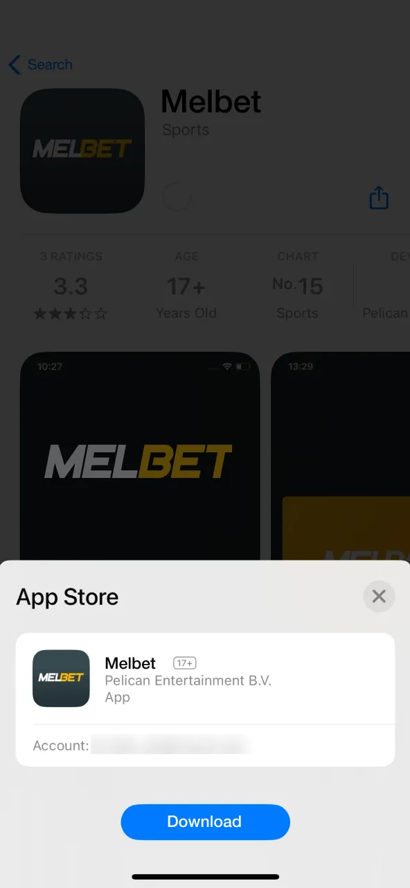 Download the Melbet app to your iPhone by tapping the 'Get' button.