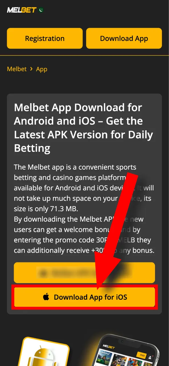 Download the Melbet app by clicking the orange button below.