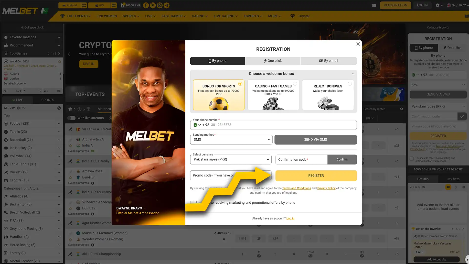 Become a member on the official Melbet website.
