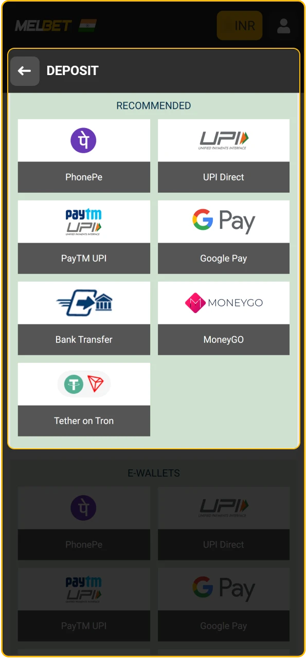 Add funds to your account using a secure payment method to activate your Melbet bonus.