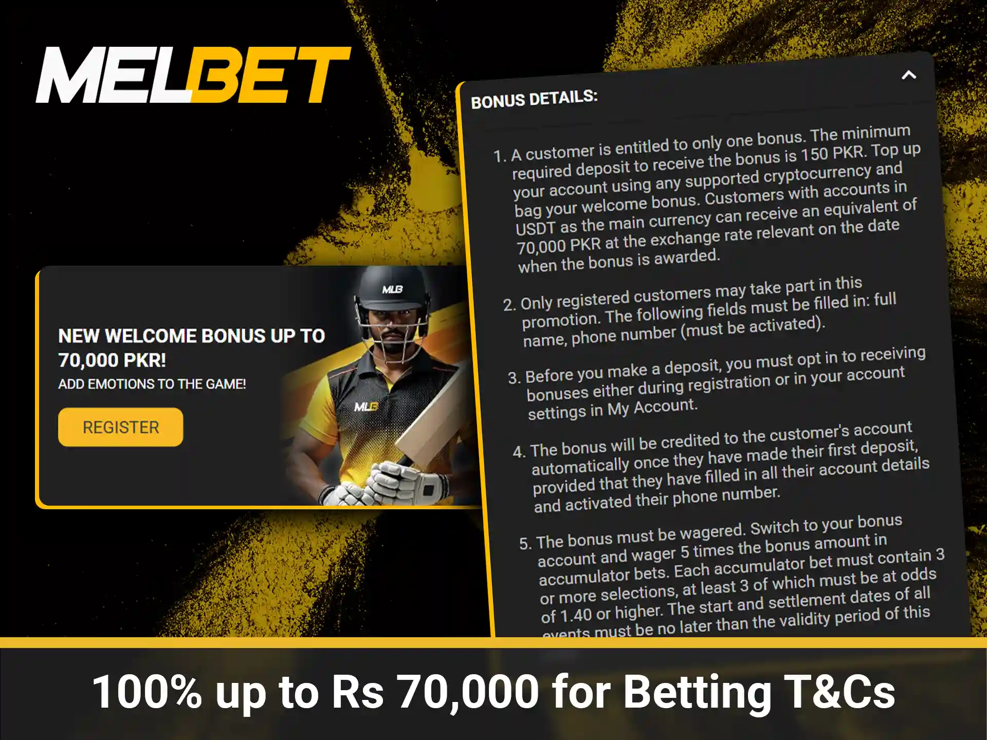 Important terms and conditions for Melbet bonus offers.
