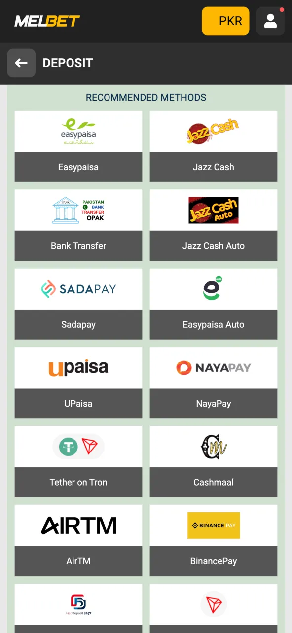 Navigate to the deposit section on your Melbet account to proceed.
