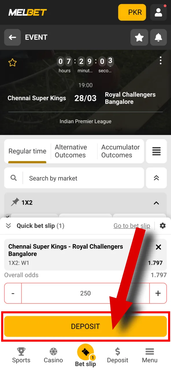Confirm your bet on Melbet to finalize the betting process.