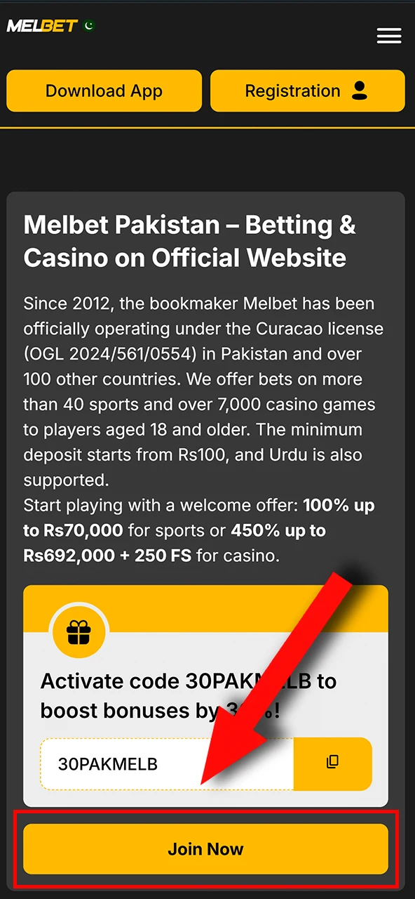 Click the sign in button on the official Melbet website.