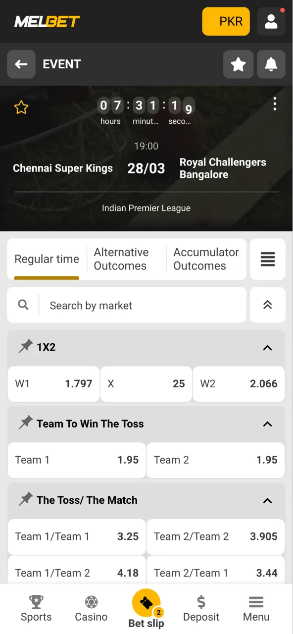 Click any match on Melbet to view your betting options.