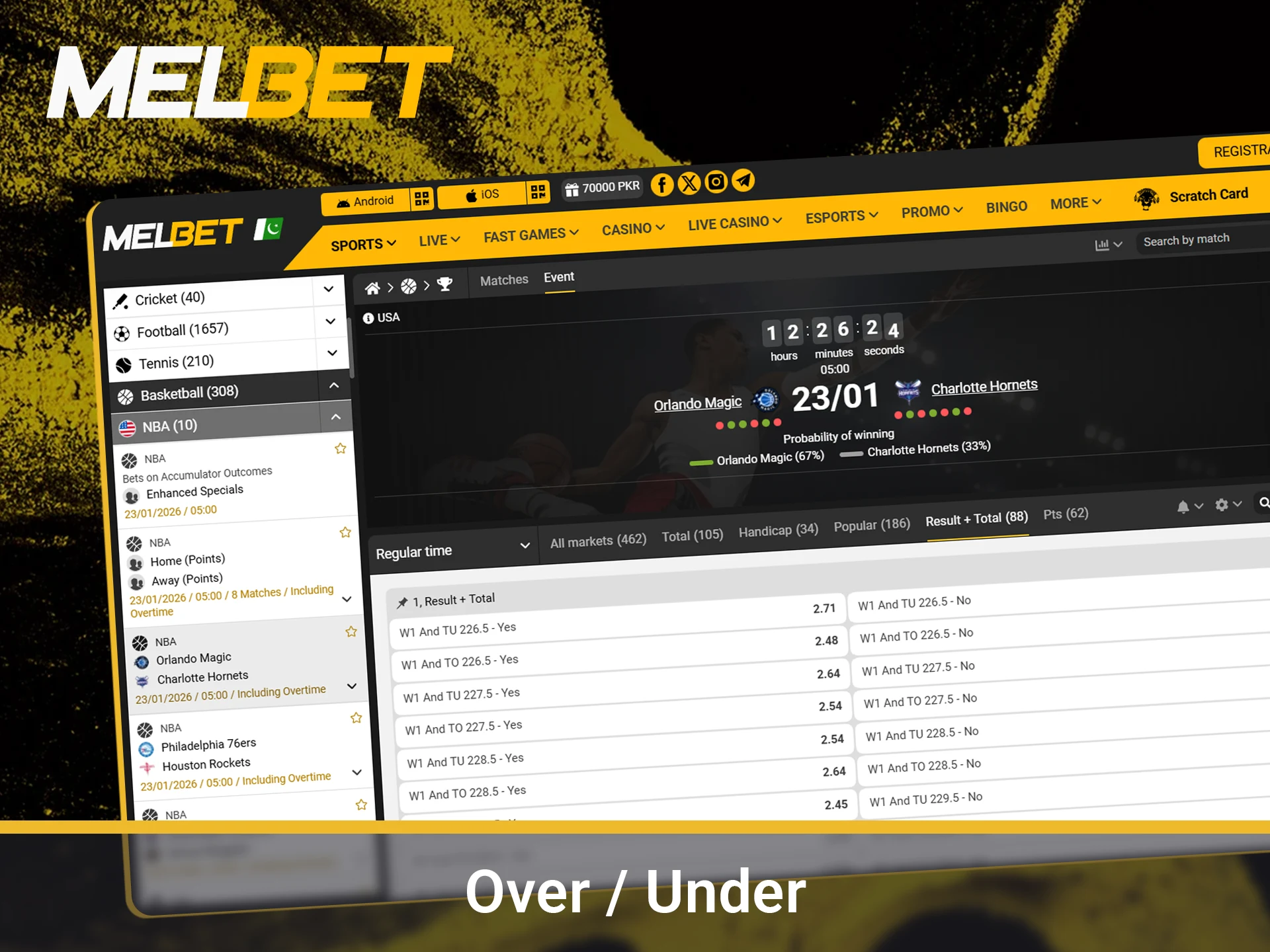Predict if the total match score will be above or below.
