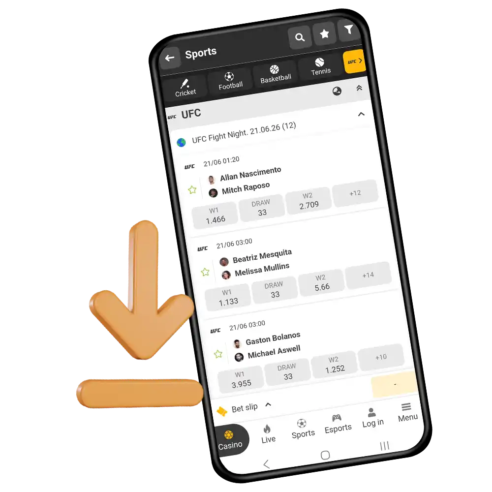 Bet on MMA fights via mobile on the official Melbet website.
