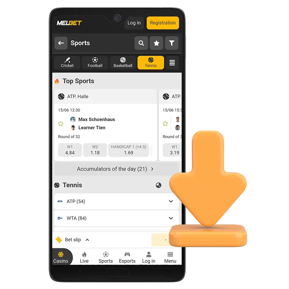 Bet on tennis using the app via the Melbet website.