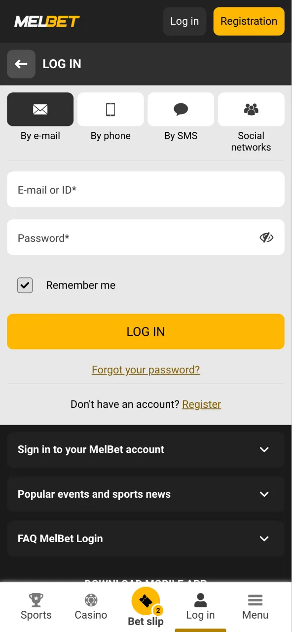 Access your Melbet account by logging in through the website or mobile app.