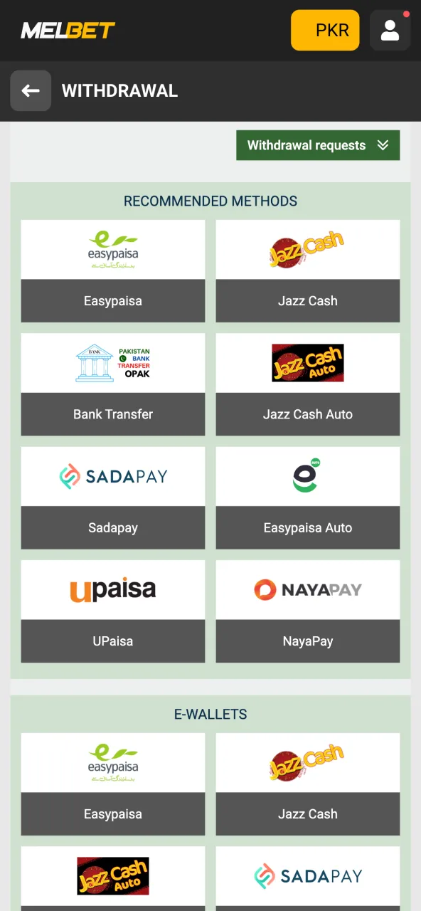 Pick a payment method that works for you, then enter the desired amount on Melbet.