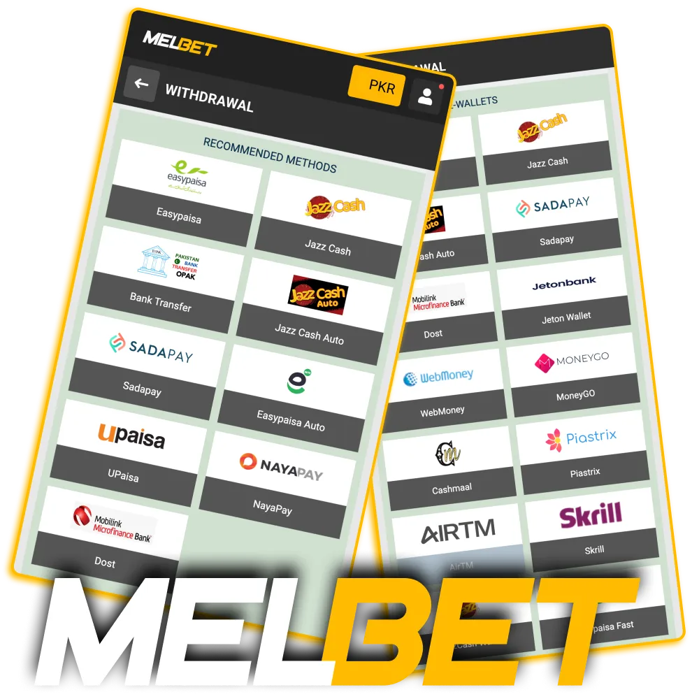 Withdraw winnings from Melbet using UPI, JazzCash, crypto, and more.